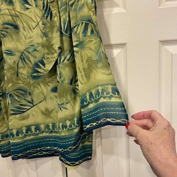 Tropical WRAP Skirt Palm Tree Belted Sash Midi Green/Yellow Size 14 NWT - Picture 2 of 8